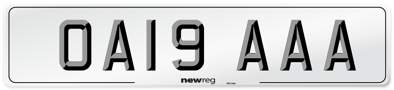 OA19 AAA Number Plate from New Reg